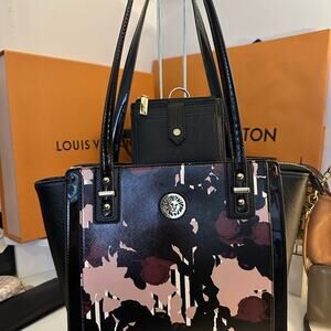 Anne Klein BUNDLE Black and Pink Artistic Bag WITH matching black wallet EUC